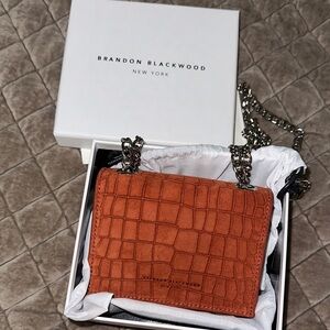 Brandon Blackwood Tan Croc-Embossed Chain Bag